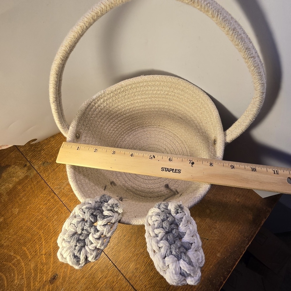 Woven Braided Rope Easter Bunny Rabbit Basket 8" Diam 5.75" H - Picture 10 of 13